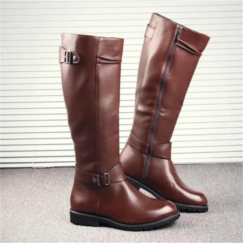 Fashion Leather Boots Fur High Top Casual Shoes Men Male Boots Over the Knee Botas Brand Motorcycle Boots