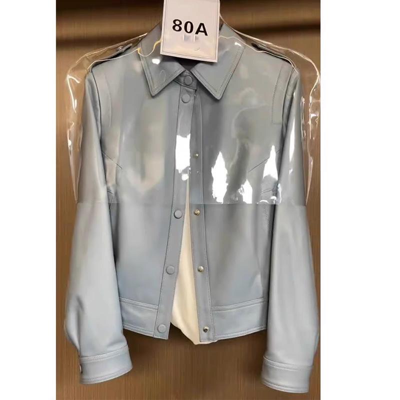 Chic European Xiaoxiang Style Blue Leather Jacket for Women - Unique and Stylish for Early Autumn