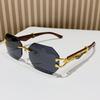 Trendy Unisex Polygonal Frameless Gradient Sunglasses Retro Wood Grain Leopard Leg Square Driving Glasses