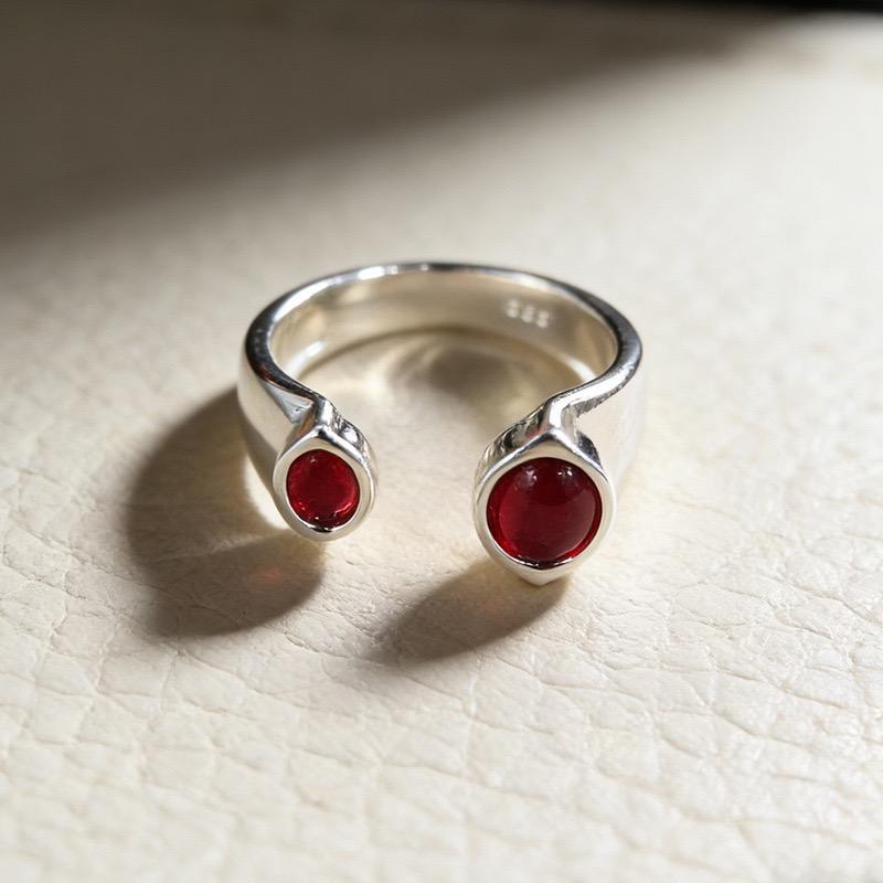 

925 Sterling Silver Rings for Women Couple Minimalist Handmade Red Zirocon Ring Fine Jewelry Gift Prevent Allergy resizable