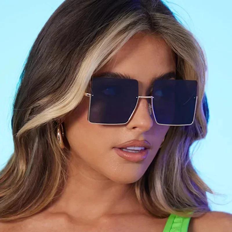 Brand Designer Square Sunglasses Woman Fshion Luxury Oversized Sun Glasses Female Vintage Retro Big Frame Metal