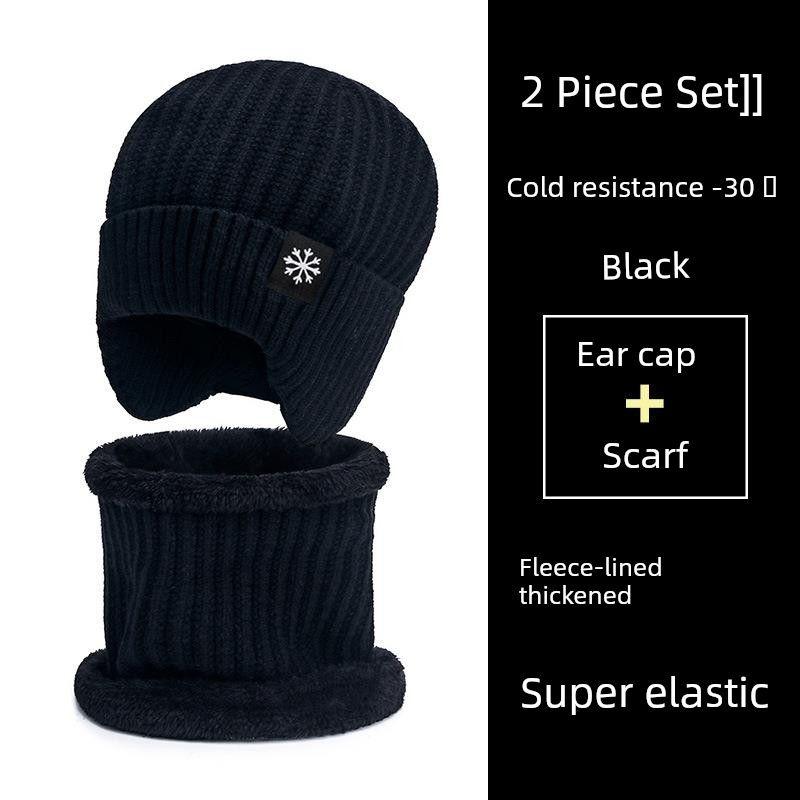 

Hat Men s Winter Warm Fleece-lined Thick Woolen Cap Winter Cycling Earmuff Cold-Proof Windproof Scarf Knitted Hat Black (buy hat to send scarf) All yards