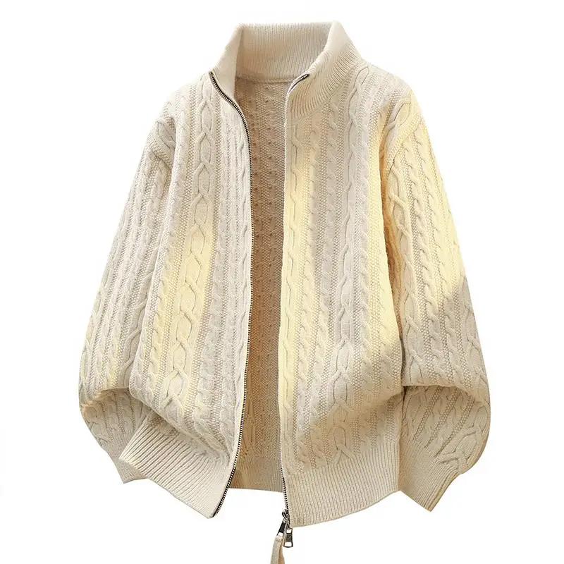 Men Knitted Cardigan Man Vintage Stand Collar Cardigan Men Oversize Loose Sweater Autumn Male Casual Sweater Korean Jackets