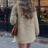 Women's Fashionable Warm Long Sleeve  Solid Color Furry Collar Coat