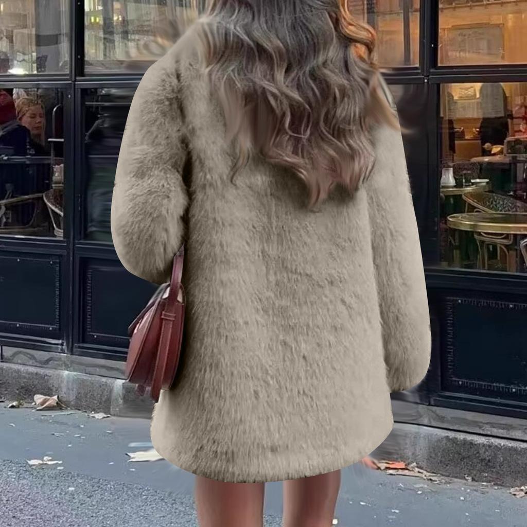 Women's Fashionable Warm Long Sleeve Solid Color Furry Collar Coat
