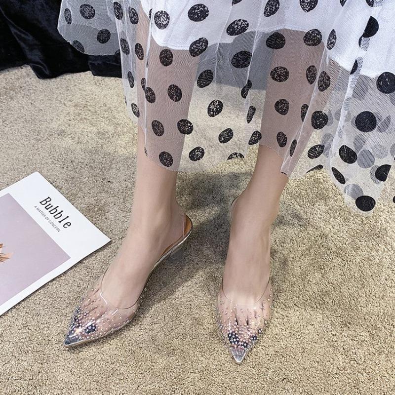 20 Spring New Thin Heel High Heels Women's Shallow Mouth Fish Mouth Transparent Women's Shoes Fashionable Large Size Women's Sandals