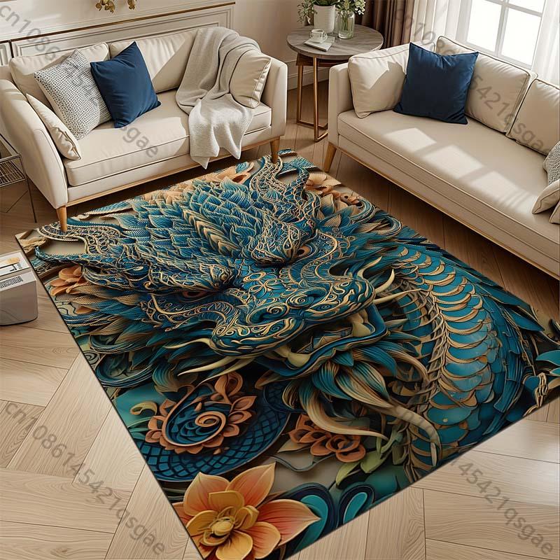 3D HD Printing Mysterious Oriental Dragon Theme Carpet Living Room Bedroom Sofa Office Large Area Mat Home Decor Rug Magic Gift