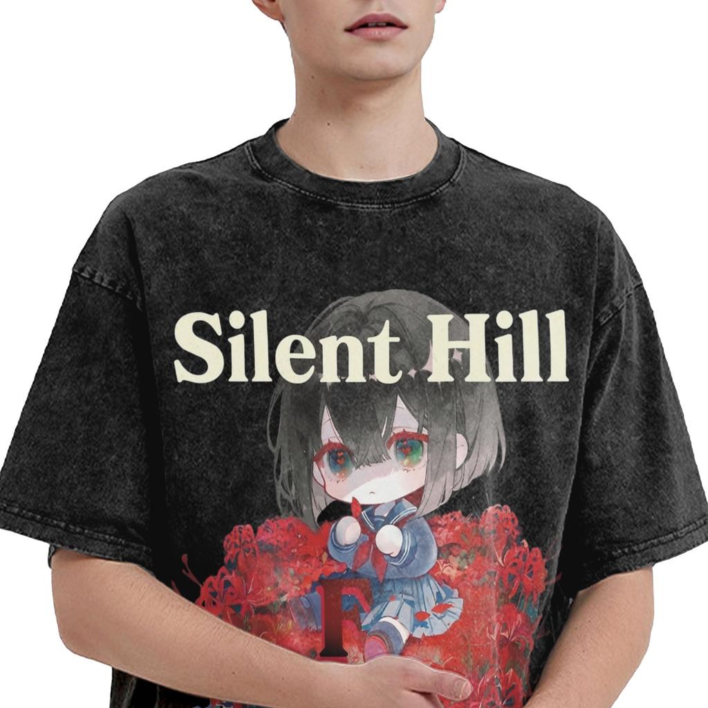 Silent Hill F Hinako Koszulki Hip Hop Sprana Koszulka z Krótkim Rękawem Vintage dla Mężczyzn Kobiet Graficzne Nadruki Topy T-shirty