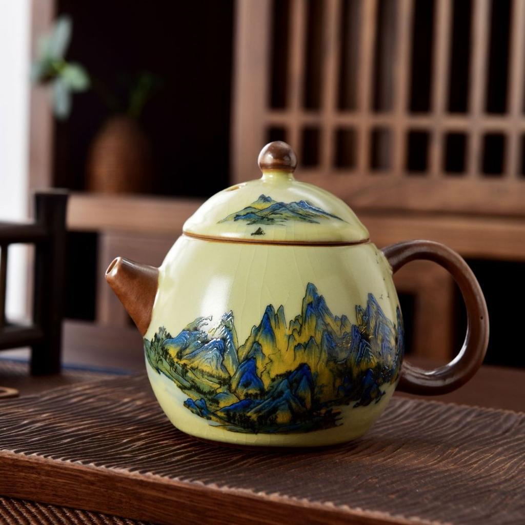 Ru kiln yellow exquisite teapot cover bowl single pot high-end tea brewer household ceramic teapot tea set Xishi pot series
