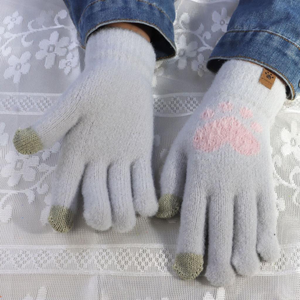 Winter Cat Paw Gloves Warm Mittens Fashion Mobile Phone Touchscreen Knitted Gloves Thick Women Soft Fluffy Full Fingers Gloves