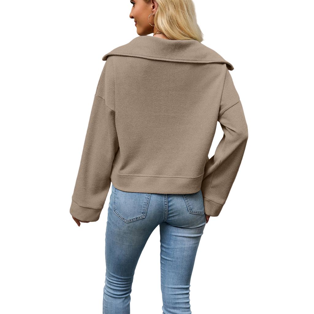 Women's Color Long Sleeve Zip-Up Sweatshirt with Collar for Casual Daily Wear