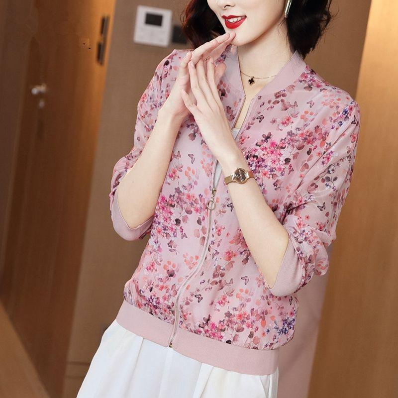 Korean Style Women s Retro Print Chiffon Jacket 2025 - Lightweight Summer Sun Protection Baseball Cardigan M