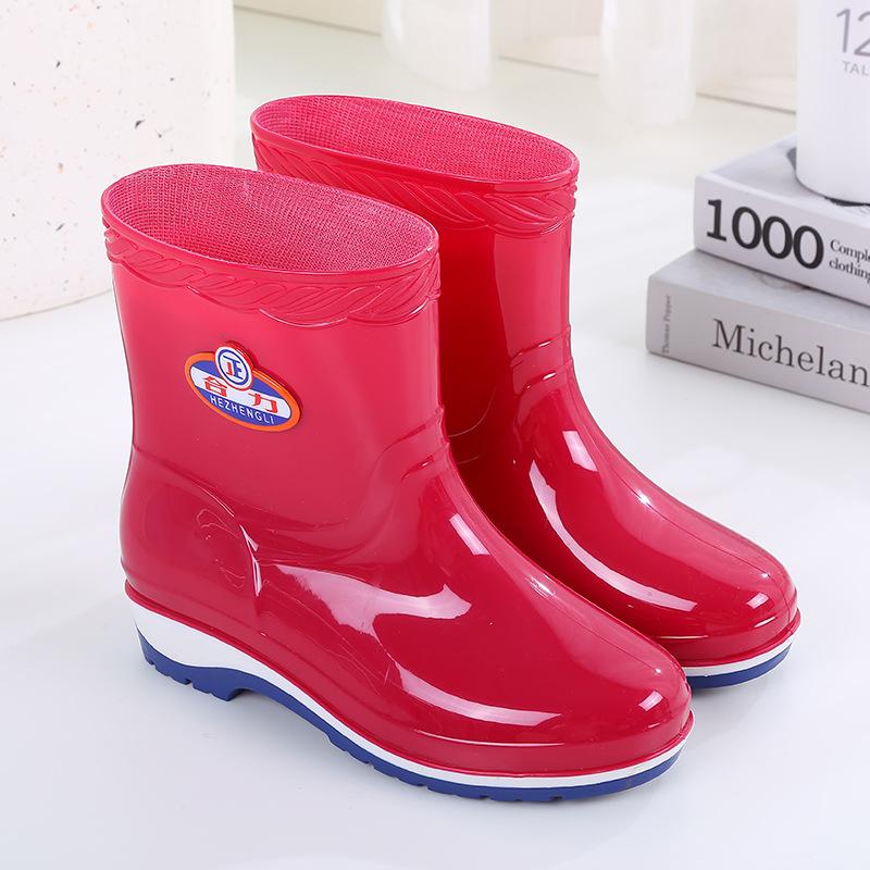 Short tube fashion rain shoes women's winter velvet adult warm rain boots waterproof shoes wear-resistant kitchen rubber shoes non-slip
