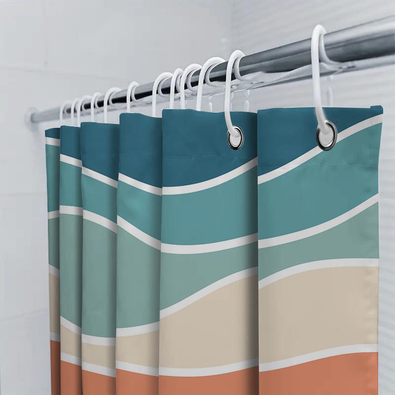Modern Bathroom Decor: Wavy Pattern Shower Curtain Set In Soft Pastel Colors For Bathtub