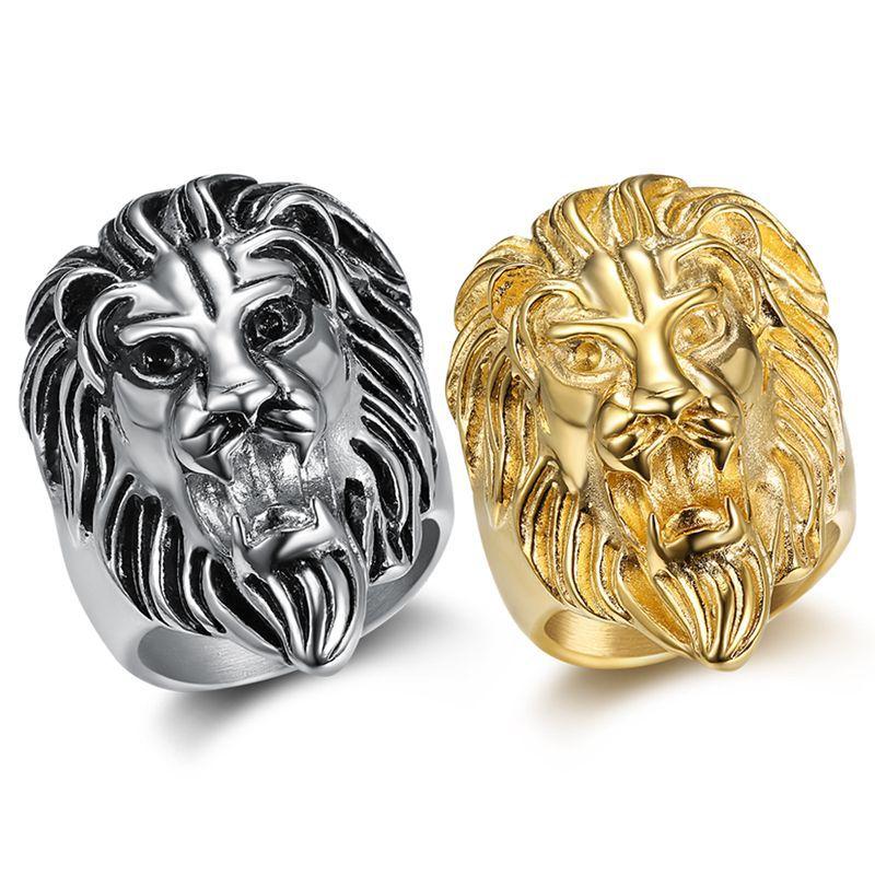 Anello Testa di Leone in Acciaio Inossidabile 316L HNSP per Uomo Hip Hop Stile Animale Gioielli per Dita Accessori