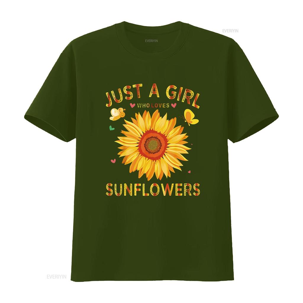 Fashion Sunflower T Shirt For Women Crewneck Just A Girl Who Loves Sunflowers Black vintage Washed Breathable Unisex