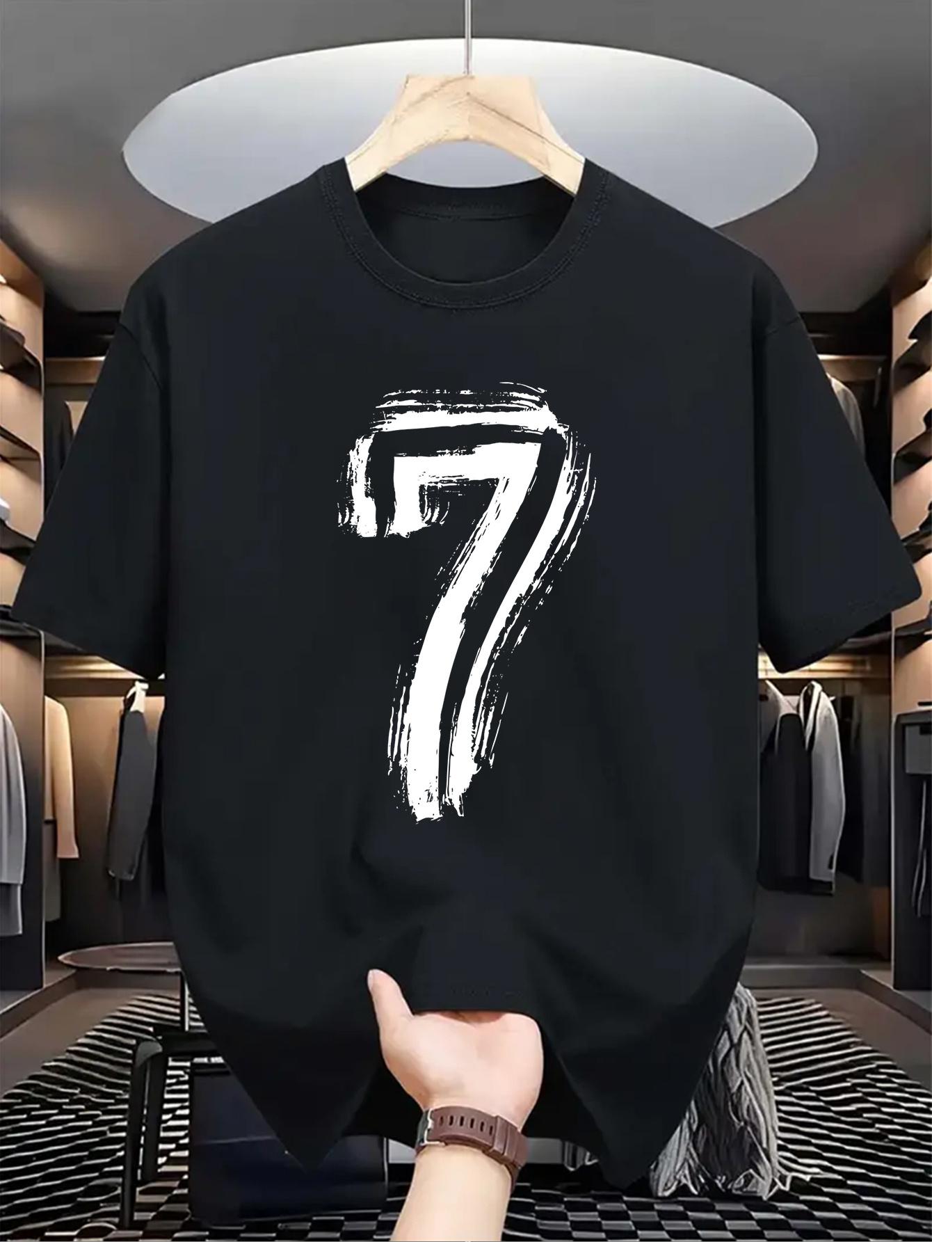 Men S Casual Crew Neck T-Shirt with Digital  17.78cm Print S