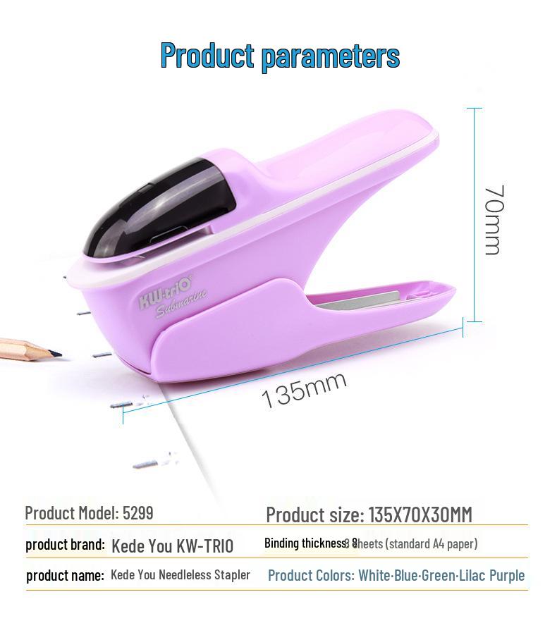 Kede You 5299 Staple-Free Labor-Saving Stapler for Office & Kids, Staples Up to 8 Pages