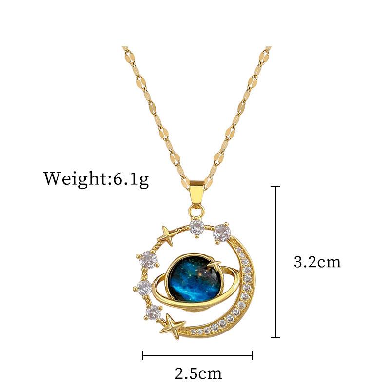 Titanium Steel Starry Sky Planet Diamond Necklace - Luxurious Clavicle Chain for Women