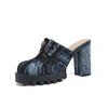 Europe, America 2025 denim washing water bag head high heel cool slippers women's shoes 2025 new thick heel slippers