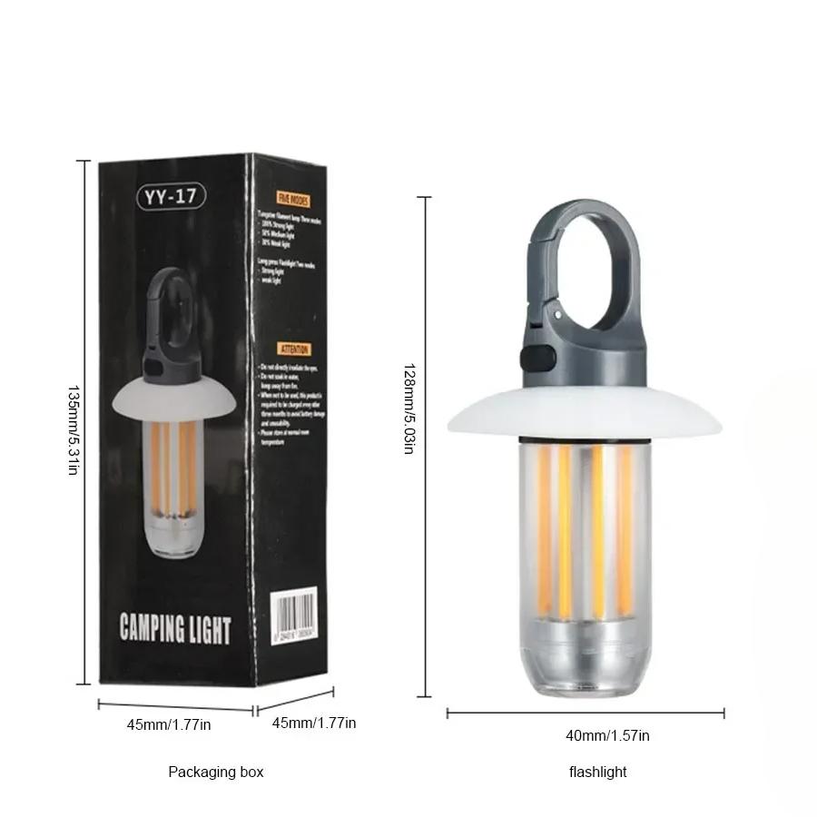 Hanging Lantern Camping Atmosphere Light USB Rechargeable Flashlight Warm White Dual-Light Light for Climbing Hiking Tent Lamp