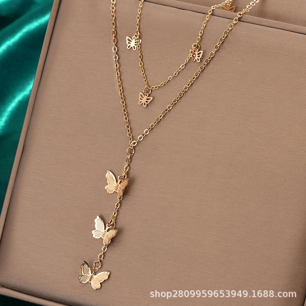On the New Ins Style, Personalized Double-layer Butterfly Necklace Pendant Stacked Necklace Versatile Temperament Jewelry
