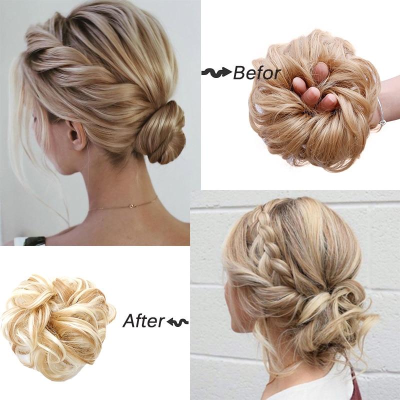 LUPU Syntetické dámské kudrnaté vlasy drdol Doplňky do vlasů elastické rozcuchané vlnité drdoly prodlužování vlasů ombre hnědá červená černá