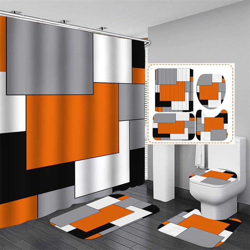 

3D занавеска для душа с принтом высокой четкости, водонепроницаемая ткань для занавесок для ванной комнаты, американский узор в клетку, перегородка для ванной комнаты, ковер, напольный коврик, 4 шт.