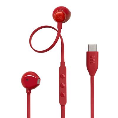 JBL TUNE 305C Wired In-Ear Headphones 12.5mm Dynamic Driver USB Type-C Hi-Res Audio 96 kHz 24-bit Preset EQ Built-in Microphone Flat Cable Red