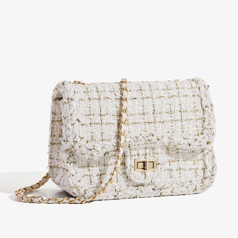 Woven Niche Temperament Light Luxury Small Fragrant Woolen Bag Women's 2025 New Chain Shoulder Messenger Bag