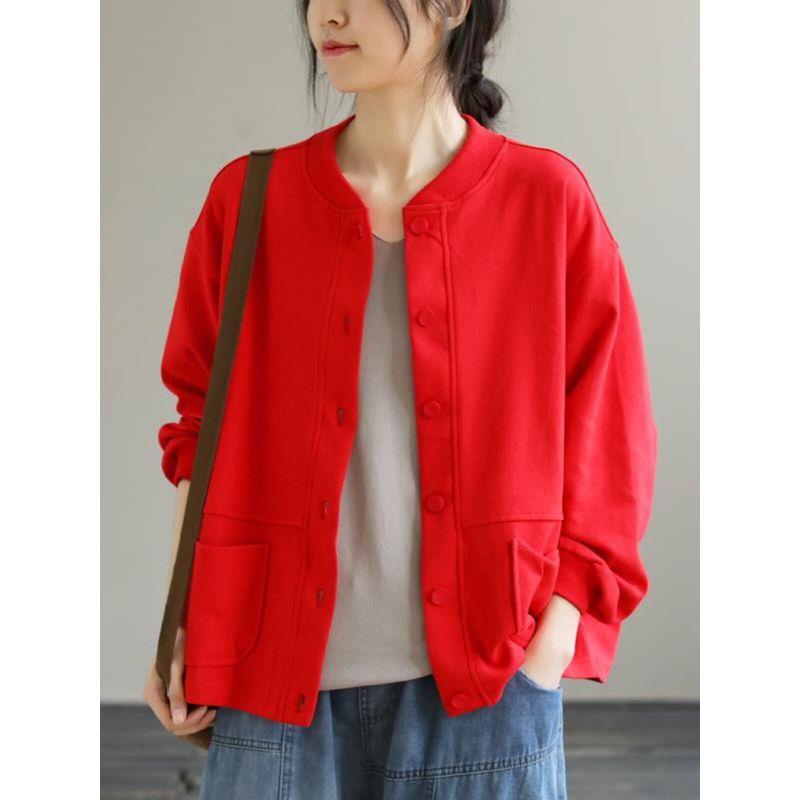 Women's Solid Color Baseball Jacket Loose Leisure Artistic