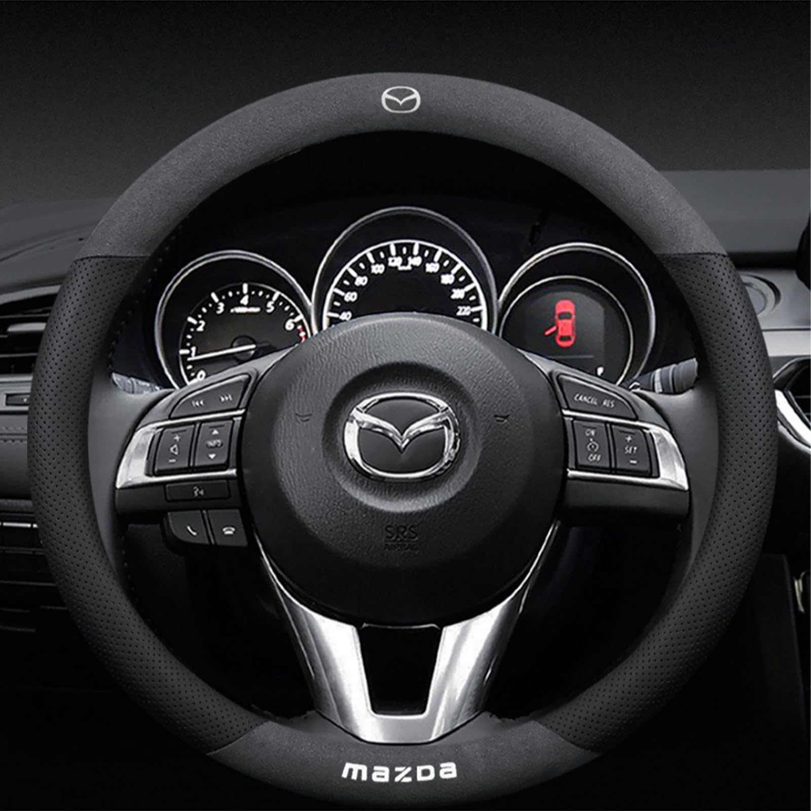

QiuFu Mazda Steering Wheel Cover for and Dimeo with Genuine Leather Premium Cowhide Custom Vehicle Medium Size Black CX-3, CX-4, CX-5, CX-8, Atenza,