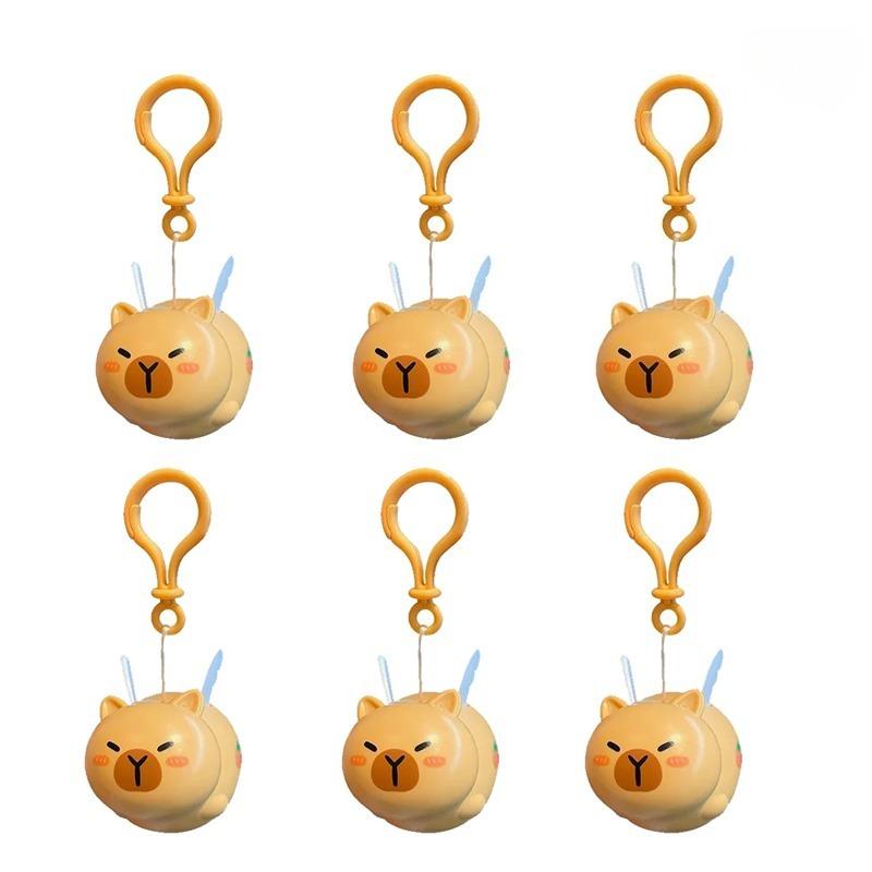 1-6Pcs Funny Flying Capybara Keychain Cartoon Pull String Animal Pendant Gift for Adults