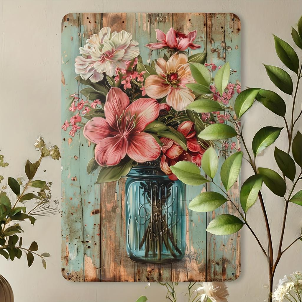 Vintage-Inspired Metal Tin Sign with Beautiful Vase Design - Perfect for Home, Gym, Cafe, or Garage Decor, Indoor/Outdoor Use, 8