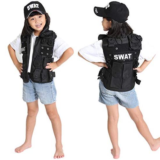 Halloween Costume Cosplay SWAT Kids Vest Hat Men Costume Police Tactical Vest Military Army Cap (Vest + Hat) 2-Piece Set Unisex Barsado