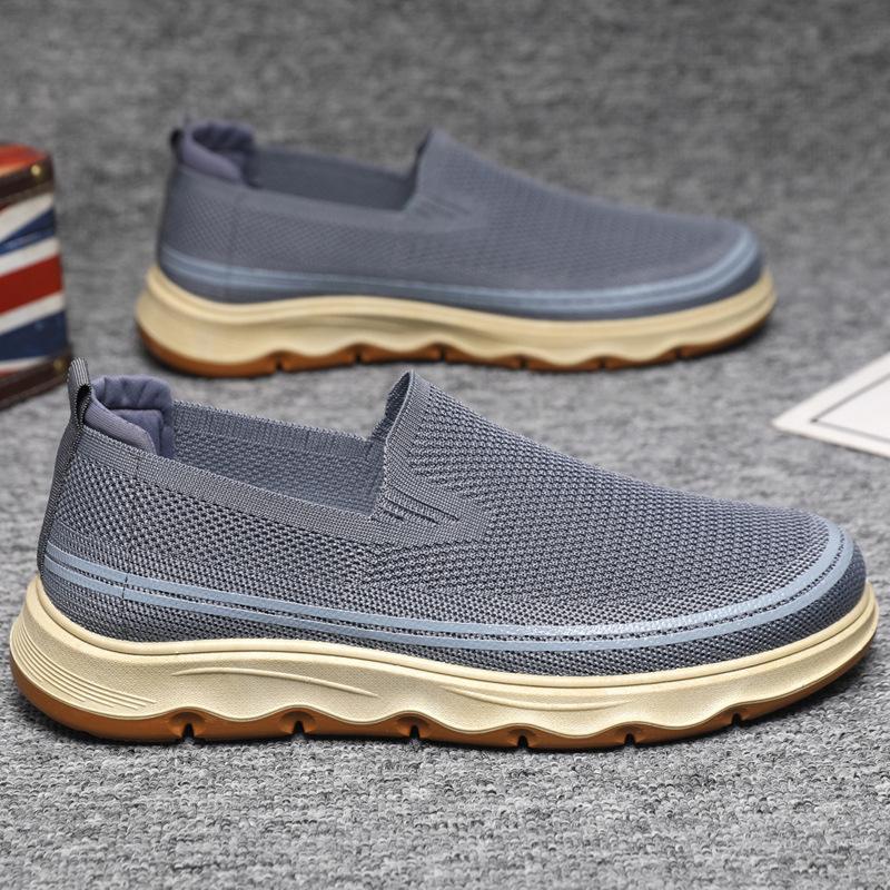 Men's shoes 2025 autumn new one-pedal lazy shoes flying woven casual shoes soft sole breathable comfortable large size men's shoes