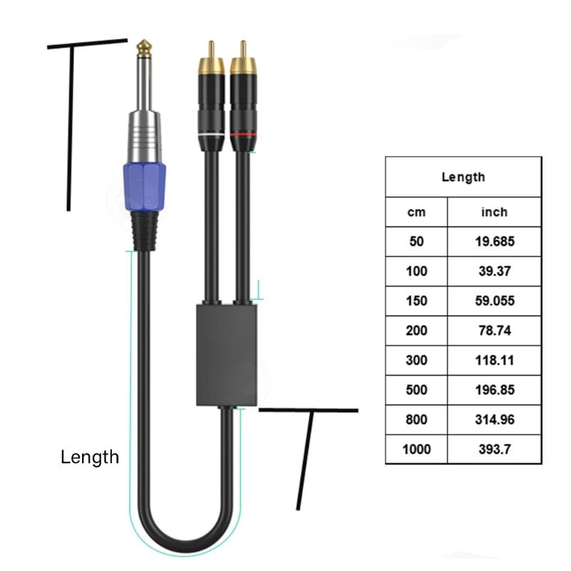 Professional 1/4Inch Male To 2RCA Male Stereo Y Splitter Cable 6.35 To 2RCA Connection Cord Wire 50cm To 10m