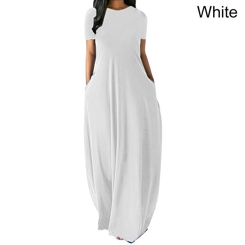 Women Casual Loose O-Neck Long Dresses Short Sleeve Summer Beach Dress Elegant Evening Party Dress