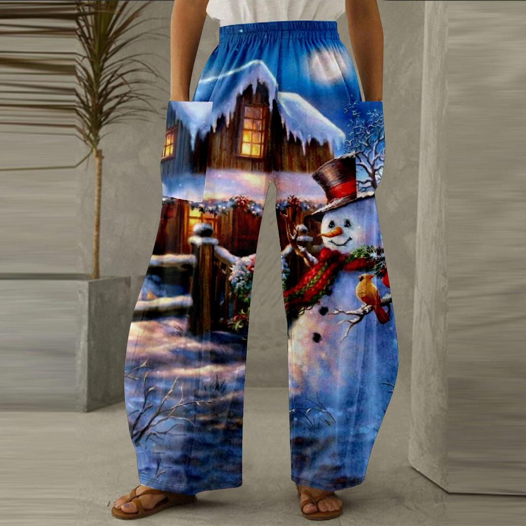 Women Fashion Christmas Print Casual Loose Pants Plus Size Loose Pants