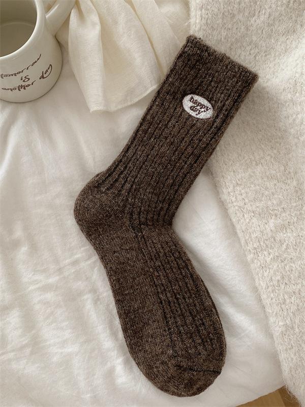 

60% Wool Socks Korean Alphabet Wool Socks Flower Gauze Embroidery Letter Thickening Warmth Same Base Boken One size fits all