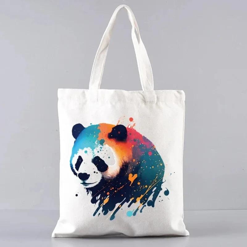 Cute Panda Canvas Shoulder Bag For Women Large Capacity Eco Friendly Tote For Travel And Shopping