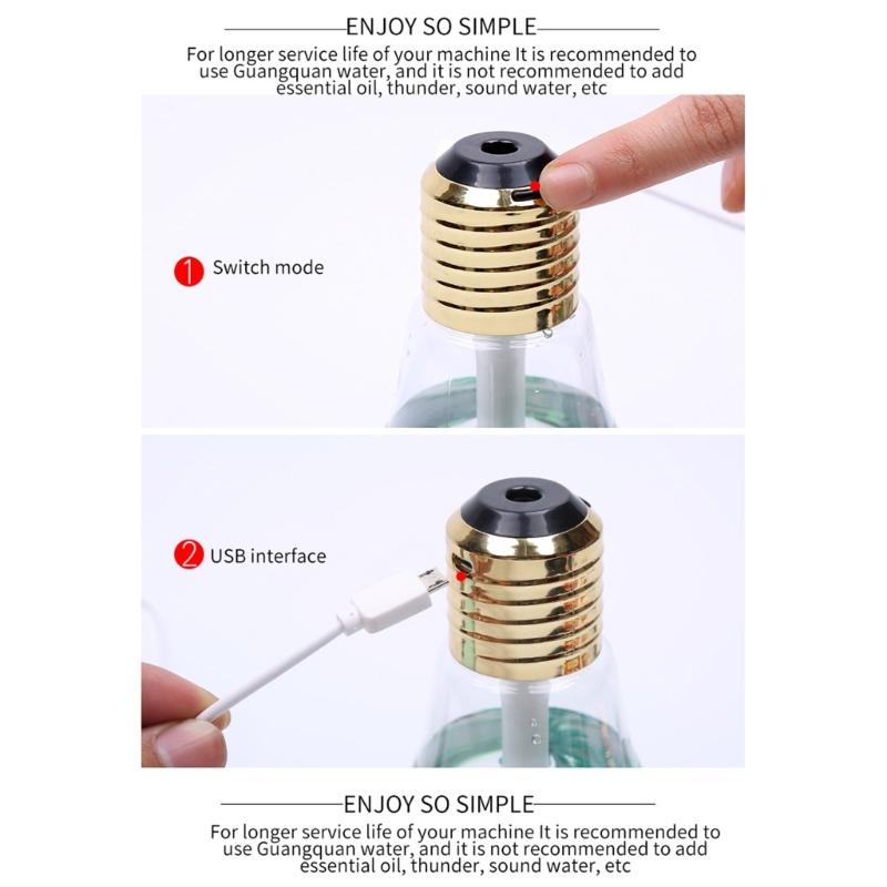 Fashion Light Bulb Shape Humidifier with Soothing Night Light USB Portable Technology Plastic Texture for Bedroom Decors