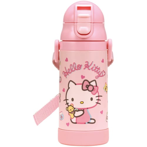 Skater 2-Way Stainless Steel Water Bottle with Two-Handle Handles and Straw, 350ml, Baby Mug, Sanrio Hello Kitty Plush Toy, for Girls, STWM3N-A