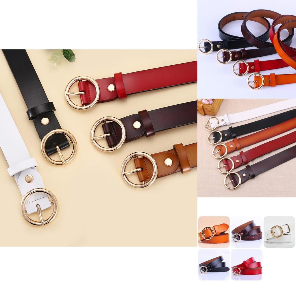 Fashionable Vintage Women's Leather Belt Made Of Genuine Cowhide With Round Buckle For Stylish Outfits And Everyday Wear