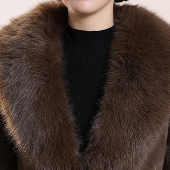 Women's Furry Coat with Faux Fur Collar And Cuff Winter Warm Belted Fuzzy Jacket Long Sleeve Open Front Fluffy Outerwear