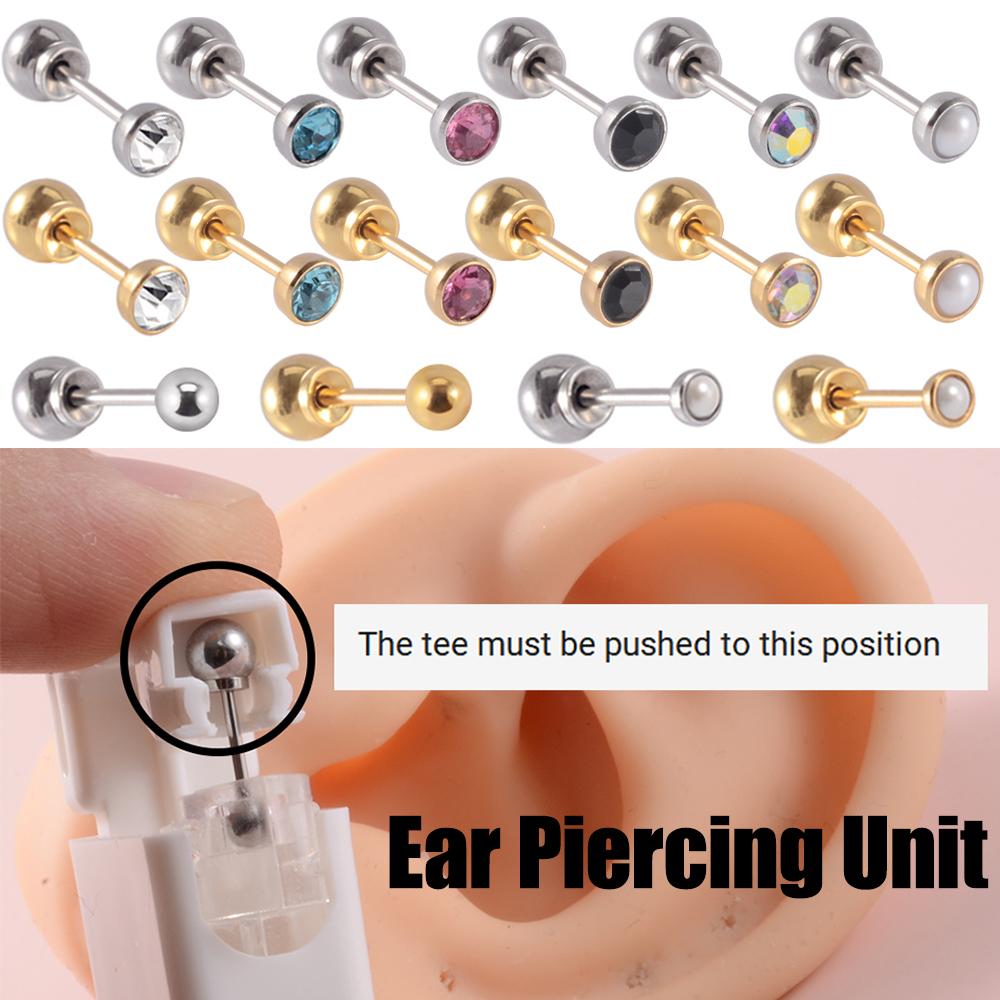 Easy To Use 24K Gold Plated Different Crystal Safe Ball Ear Piercing Gun Kit Disposable Disinfect Earring Piercer Machine Studs