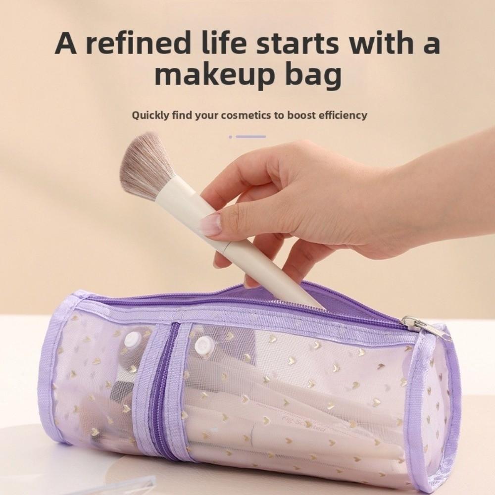 Clear Mesh Pencil Case Love Heart Mesh Makeup Pouch Pencil Case Mesh Storage Bag Student