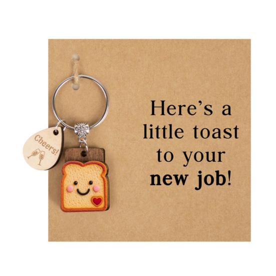 

Дерев яний брелок для тостів з карткою Мультяшні скибочки хліба Кільце для ключів Підвіска для рюкзака, шкільної сумки, Сумки Шарм для гаманця Подарунки для нових починань B