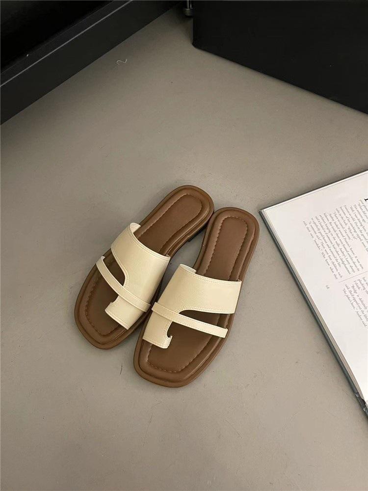 Set of toe slippers women's shoes 2025 new summer Korean version retro simple with skirt one pedal Roman sandals