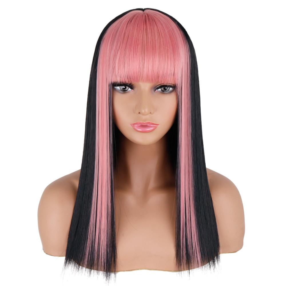 MISSQUEEN Long Straight Mixed Color Wigs Gold Bangs Hair Ladies Synthetic  Wigs Gold and Black Wigs Shoulder Length for Daily Party Women